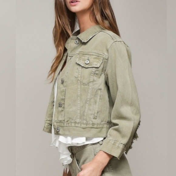 Jackets & Blazers - ❗️LAST: Small Sage Denim Jacket with Ruffle Detail